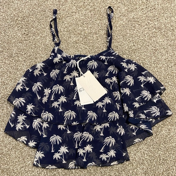 NWT Layered Navy Palm Print Women's Crop Top - Picture 1 of 3